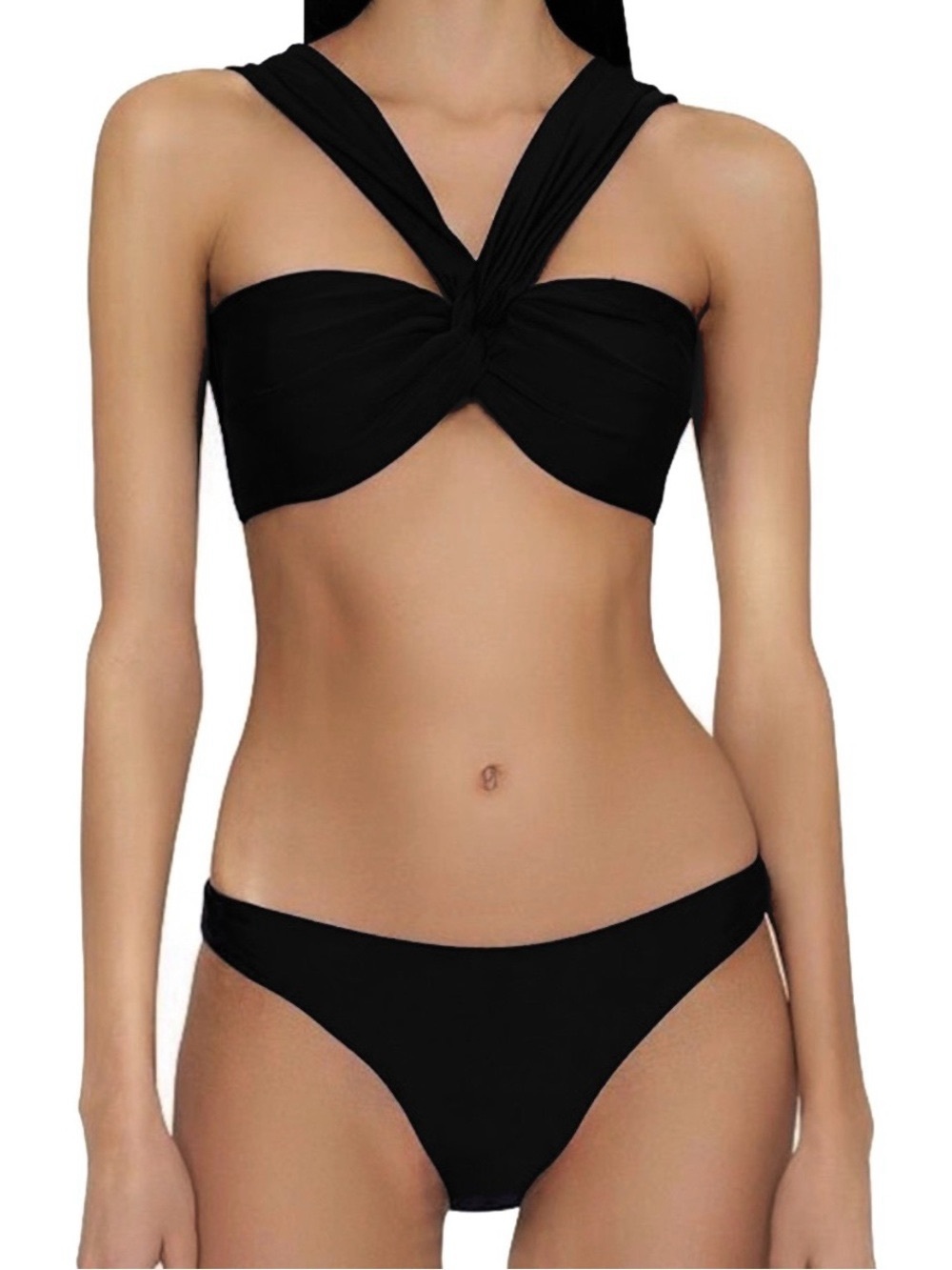 Molly Black Bikini Set Bandeau Off Shoulder Twist Designer